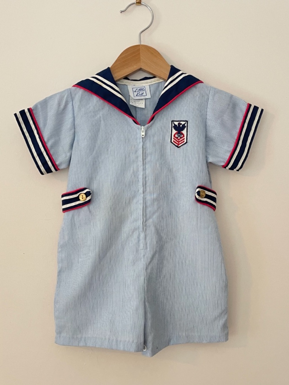 VINTAGE 🇺🇸 Boys Classic Nautical Sailor Patriotic Romper Playsuit